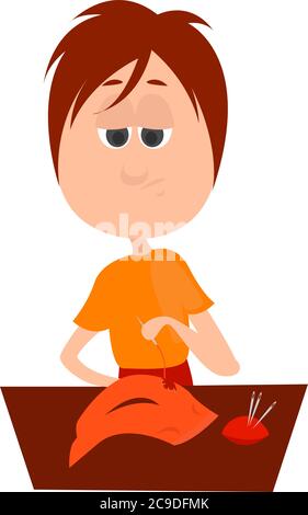Frau Nähen, Illustration, Vektor auf weißem Hintergrund Stock Vektor