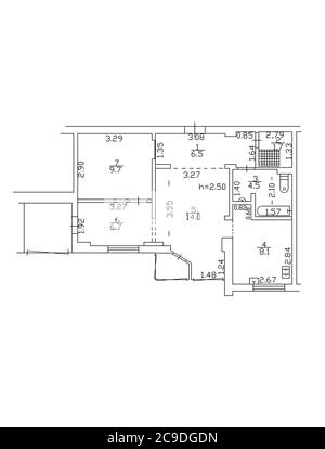 2d-Grundriss. Schwarz-Weiß-Grundriss. Grundriss. Illustration Grundriss. Stockfoto