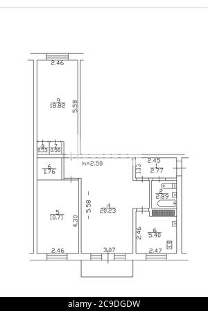 2d-Grundriss. Schwarz-Weiß-Grundriss. Grundriss. Illustration Grundriss. Stockfoto