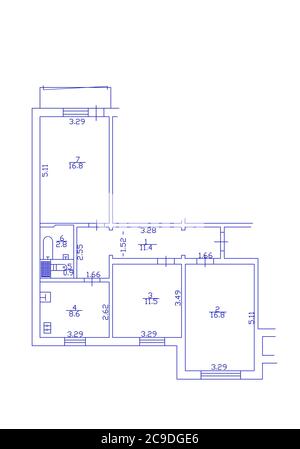 2d-Grundriss. Schwarz-Weiß-Grundriss. Grundriss. Illustration Grundriss. Stockfoto