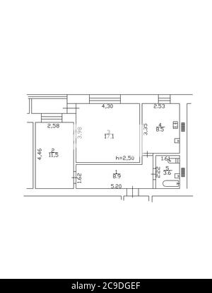 2d-Grundriss. Schwarz-Weiß-Grundriss. Grundriss. Illustration Grundriss. Stockfoto