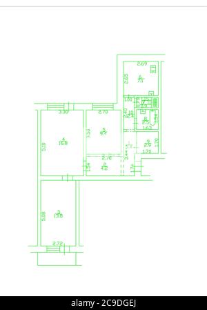 2d-Grundriss. Schwarz-Weiß-Grundriss. Grundriss. Illustration Grundriss. Stockfoto