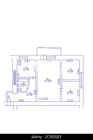 2d-Grundriss. Schwarz-Weiß-Grundriss. Grundriss. Illustration Grundriss. Stockfoto
