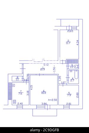 2d-Grundriss. Schwarz-Weiß-Grundriss. Grundriss. Illustration Grundriss. Stockfoto