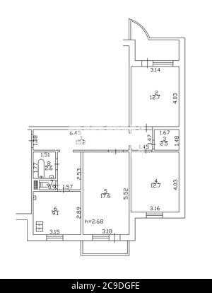 2d-Grundriss. Schwarz-Weiß-Grundriss. Grundriss. Illustration Grundriss. Stockfoto