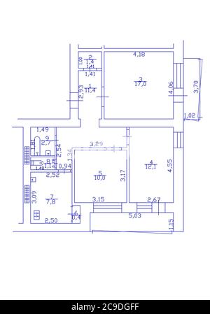 2d-Grundriss. Schwarz-Weiß-Grundriss. Grundriss. Illustration Grundriss. Stockfoto