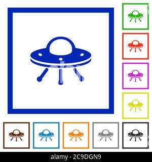 UFO flache Farbsymbole in quadratischen Rahmen auf weißem Hintergrund Stock Vektor