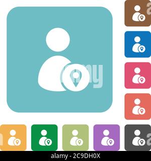 Standort des Benutzers weiße flache Symbole auf abgerundeten quadratischen Hintergründen Stock Vektor