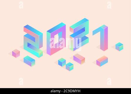 Happy New Year 2021 Design-Vektor, 2021isometrische Banner-Vorlage. 2021 Glückliche neue Jahr Symbole Grußkarte Kunstwerk, Broschüre Vorlage. Stock Vektor
