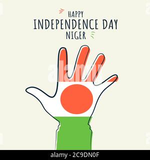 Happy Independence Day Niger, Flagge auf Handfläche, Poster, flache Illustration, Vektor Stock Vektor