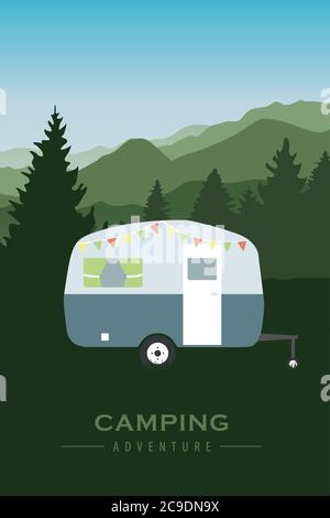 Camping-Abenteuer auf grünen Berg-und Waldlandschaft Vektor-Illustration EPS10 Stock Vektor