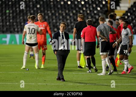 Craven Cottage, London, Großbritannien. Juli 2020. English Championship Football Playoff Semi Final Second Leg, Fulham gegen Cardiff City; Fulham Manager Scott Parker Credit: Action Plus Sports/Alamy Live News Stockfoto