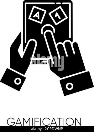Gamification schwarzes Glyphsymbol. Unterhaltsame Bildung Silhouette Symbol auf weißem Raum. Lernen und spielen, Kennzeichnung des Lernprozesses mehr Interesse Stock Vektor