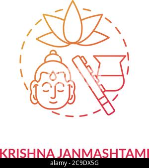 Krishna janmashtami Konzept-Ikone. National indian Festival, Krishna Gottesdienst Tag Idee dünne Linie Illustration. Religiöse Feiertagsfeier. Vektor-iso Stock Vektor