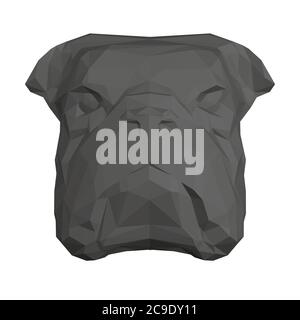 Niedriger Poly-Hundekopf. Schwarze Bulldog. Polygonal des Hundekopfes. Vorderansicht. Vektorgrafik. Stock Vektor