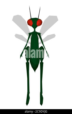 Niedrige Poly humanoid Libelle. Der grüne Käfer steht auf zwei Beinen. 3D. Vektorgrafik. Stock Vektor