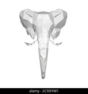 Niedriger Poly-Elefantenkopf. Vorderansicht. Vektorgrafik. Stock Vektor
