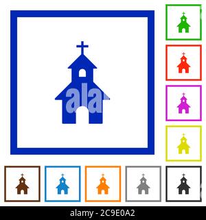 Flache Farbsymbole in quadratischen Rahmen auf weißem Hintergrund Stock Vektor