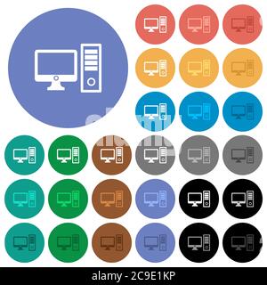 Desktop-Computer mehrfarbige flache Symbole auf runden Hintergründen. Inklusive weißen, hellen und dunklen Symbolvarianten für schweben und aktive Statuseffekte, ein Stock Vektor