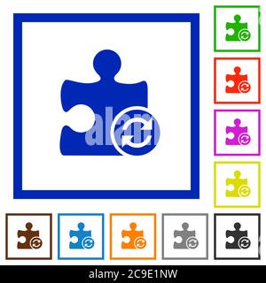 Aktualisieren Plugin flache Farbe Symbole in quadratischen Rahmen auf weißem Hintergrund Stock Vektor