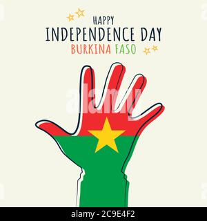 Happy Independence day Burkina Faso, Flagge auf Handfläche, Plakat, flache Illustration, Vektor Stock Vektor
