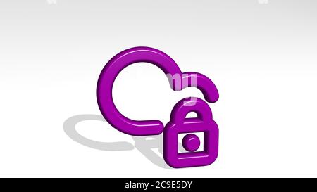 Cloud Lock aus einer Perspektive mit dem Schatten. Eine dicke Skulptur aus metallischen Materialien von 3D-Rendering. Hintergrund und blau Stockfoto