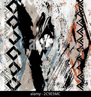 Abstrakte Hintergrundkomposition, mit Striche, Spritzern und geometrischen Linien, Raute Stock Vektor