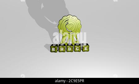 3D-Illustration von Abzeichen Grafiken und Text von Metallic Würfel Buchstaben für die damit verbundenen Bedeutungen des Konzepts und Präsentationen. Design und Hintergrund Stockfoto