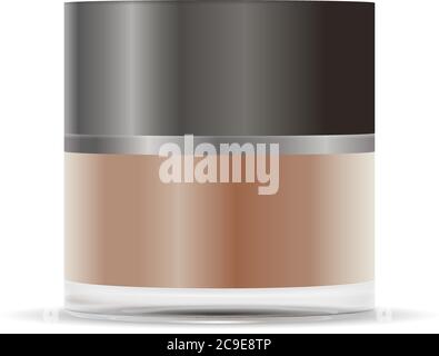 Rundes braunes Glas mit grauem mattem Kunststoffdeckel für Kosmetik - Körpercreme, Gel, Butter, Badesalz, Hautpflege, Pulver. Realistisches Verpackungsmockup tem Stock Vektor