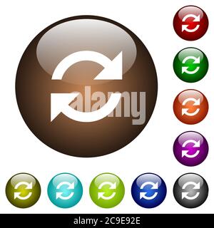Aktualisieren Sie die weißen Pfeile auf runden Farbglasschaltflächen Stock Vektor