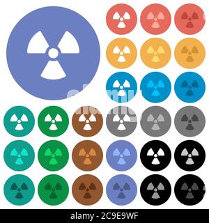 Mehrfarbige flache Symbole auf runden Hintergründen. Weiße, helle und dunkle Symbolvarianten für Hover- und aktive Statuseffekte sowie Bonus enthalten Stock Vektor