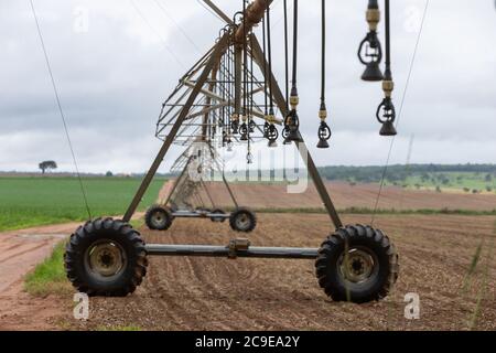 Zentrum Pivot landwirtschaftlichen Bewässerungssystem Bewässerung auf einem Bauernhof Feld Stockfoto