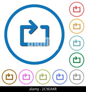 Flache Farbvektorsymbole für Medienschleifen mit Schatten in runden Umrissen auf weißem Hintergrund Stock Vektor