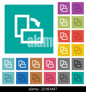 Drehen Sie mehrfarbige flache Symbole auf einfachen quadratischen Hintergründen nach rechts. Weiße und dunklere Symbolvarianten für schwebe- oder aktive Effekte. Stock Vektor