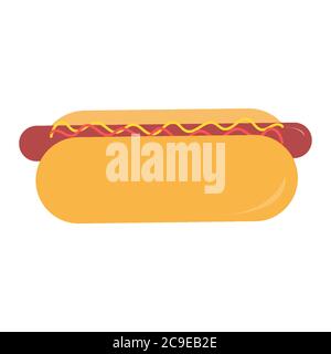 Hot Dog s im flachen Stil mit Senf und Ketchup Vektor isoliert Illustration Stock Vektor