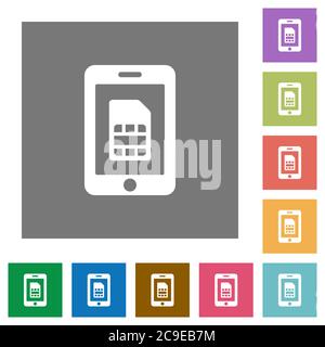 Mobile Simcard flache Symbole auf einfache Farbe quadratischen Hintergründen Stock Vektor