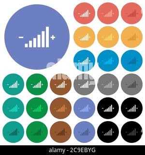 Bedienelement mehrfarbige flache Symbole auf runden Hintergründen. Inklusive weißer, heller und dunkler Symbolvarianten für schwebe- und aktive Statuseffekte, und Stock Vektor