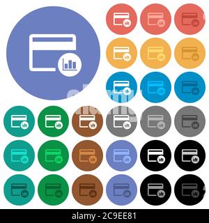 Kreditkartendaten für Transaktionen mehrfarbige flache Symbole auf runden Hintergründen. Im Lieferumfang enthalten sind weiße, helle und dunkle Symbolvarianten für Hover- und Active-STA Stock Vektor