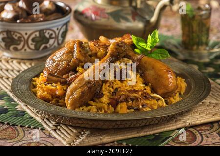 Nasi Bukhari Ayam. Hühnchen- und Reisgericht. Malaysia und Nahost Food Stockfoto