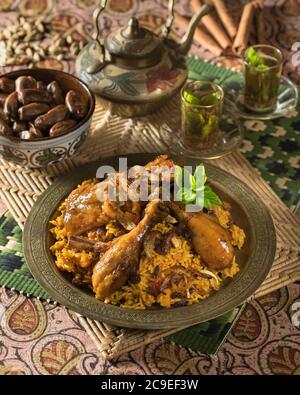 Nasi Bukhari Ayam. Hühnchen- und Reisgericht. Malaysia und Nahost Food Stockfoto
