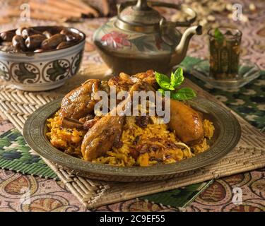 Nasi Bukhari Ayam. Hühnchen- und Reisgericht. Malaysia und Nahost Food Stockfoto
