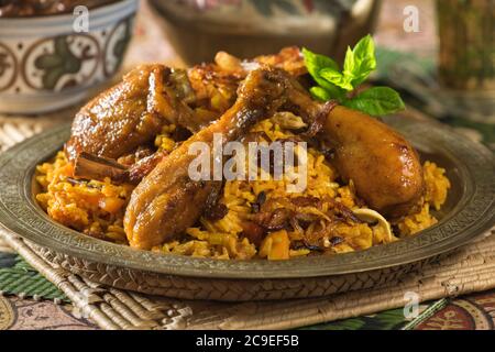 Nasi Bukhari Ayam. Hühnchen- und Reisgericht. Malaysia und Nahost Food Stockfoto