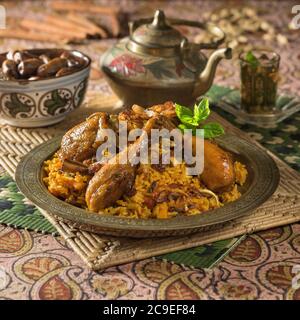Nasi Bukhari Ayam. Hühnchen- und Reisgericht. Malaysia und Nahost Food Stockfoto