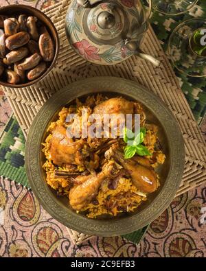 Nasi Bukhari Ayam. Hühnchen- und Reisgericht. Malaysia und Nahost Food Stockfoto