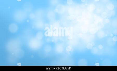 Weicher und verschwommener hellblauer Himmel mit Bokeh-Lichtern. Abstrakter Hintergrund mit Kopierbereich in 4k-Auflösung. Stockfoto