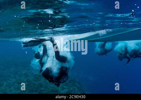 Wassertaucher, in der Nähe von Perai Village, Wetar Island, in der Nähe von Alor, Indonesien, Banda Sea, Pazifischer Ozean Stockfoto