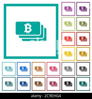 Bitcoin-Banknoten flache Farbsymbole mit Quadranten-Rahmen auf weißem Hintergrund Stock Vektor