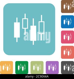Candlestick Diagramm weiße flache Symbole auf Farbe abgerundeten quadratischen Hintergründen Stock Vektor