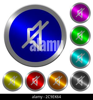 Stummschalten von Farbsymbolen auf runden, fluoreszierenden Stahlknöpfen Stock Vektor