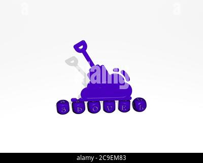 3D-Illustration von SCHAUFEL Grafiken und Text von metallischen Würfel Buchstaben für die damit verbundenen Bedeutungen des Konzepts und Präsentationen gemacht. Hintergrund und Garten Stockfoto